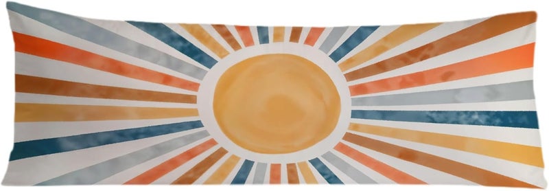 Exqcom Store Boho Abstract Colorful Sun Body Pillow Covers 20x54, Boho Room Decor, Retro Mid Century Modern Sunrise Sunset Long Body Pillow Case Cover with Hidden Zipper for Women Men Adults - Image 1